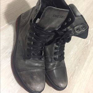 Diesel Black Leather Combat Boots